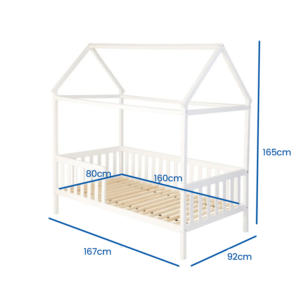 Huisbed huisje| Kinderbed| Hout | met hek | 160 x 80 cm