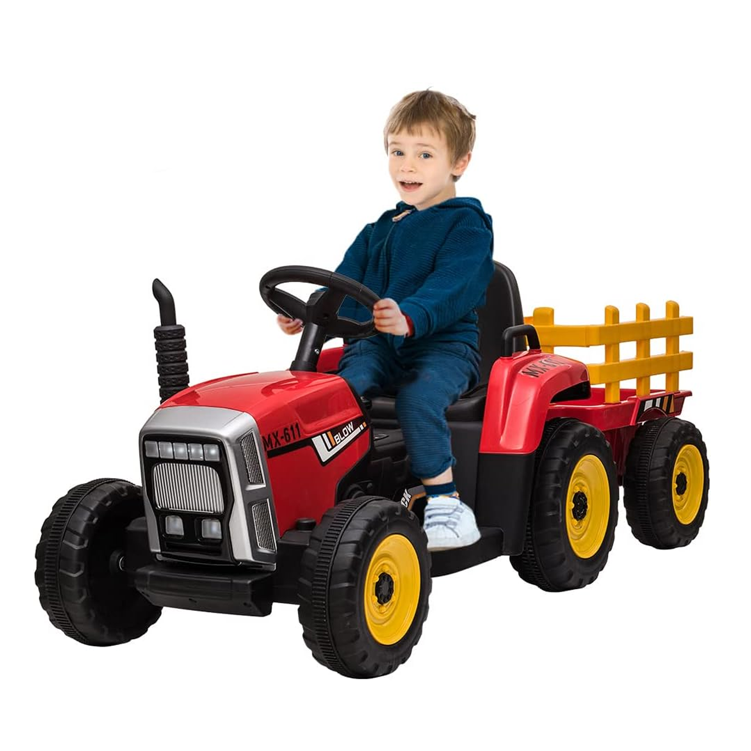 Elektrisch bestuurbare tractor met aanhanger - rood