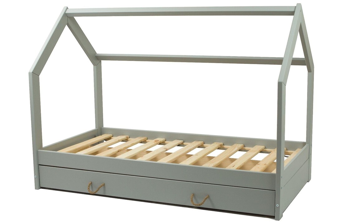 Massief houten kinderbed - Scandinavische stijl - huisbed - 160x80cm - met barrierres - wit