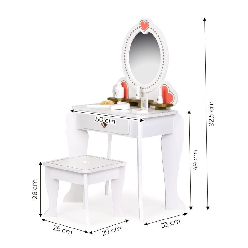 Kinderkaptafel - 91x50x70cm - wit - met spiegel