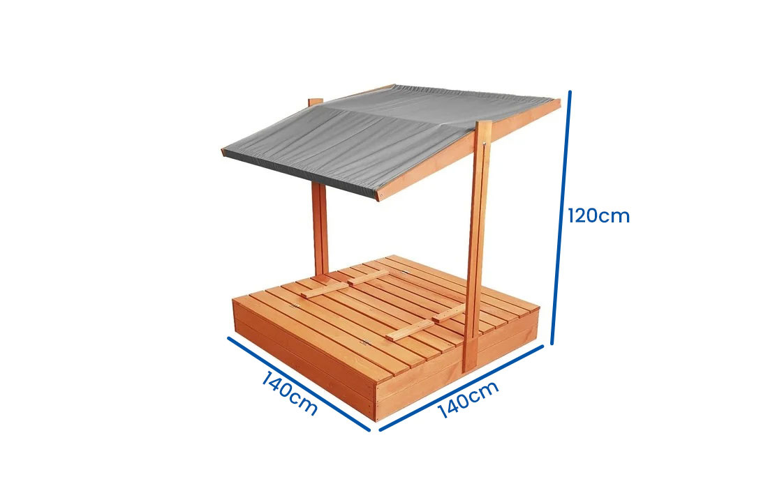 Zandbak - hout - met dak en bankjes - 140x140 cm - grijs