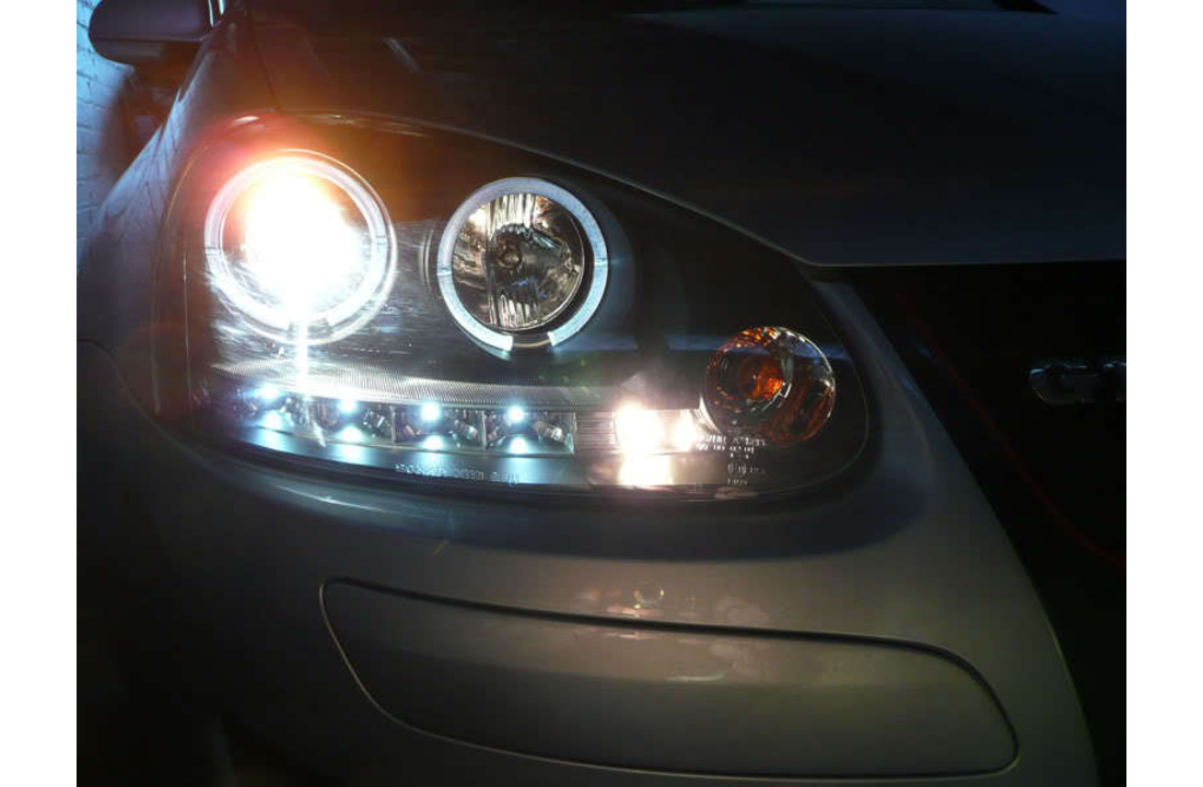 Koplampen dual halo rims geschikt voor VW GOLF 5 10 03-09 ANGEL EYES ZWART