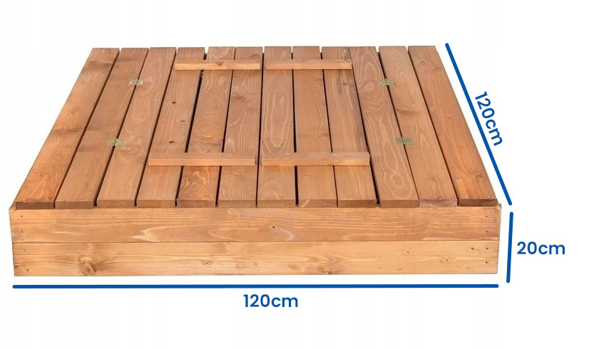 Zandbak met opvouwbare deksel & zitje - donker - 120 x 120 cm