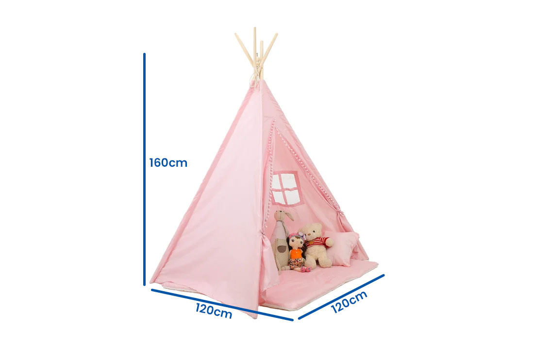 Tipi tent - speeltent met vloermat en kussens – roze