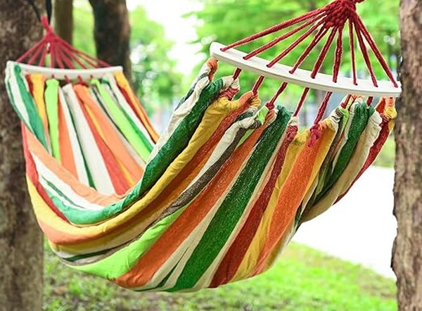 Hangmat 280x150 cm - oranje gestreept - inclusief opbergtas