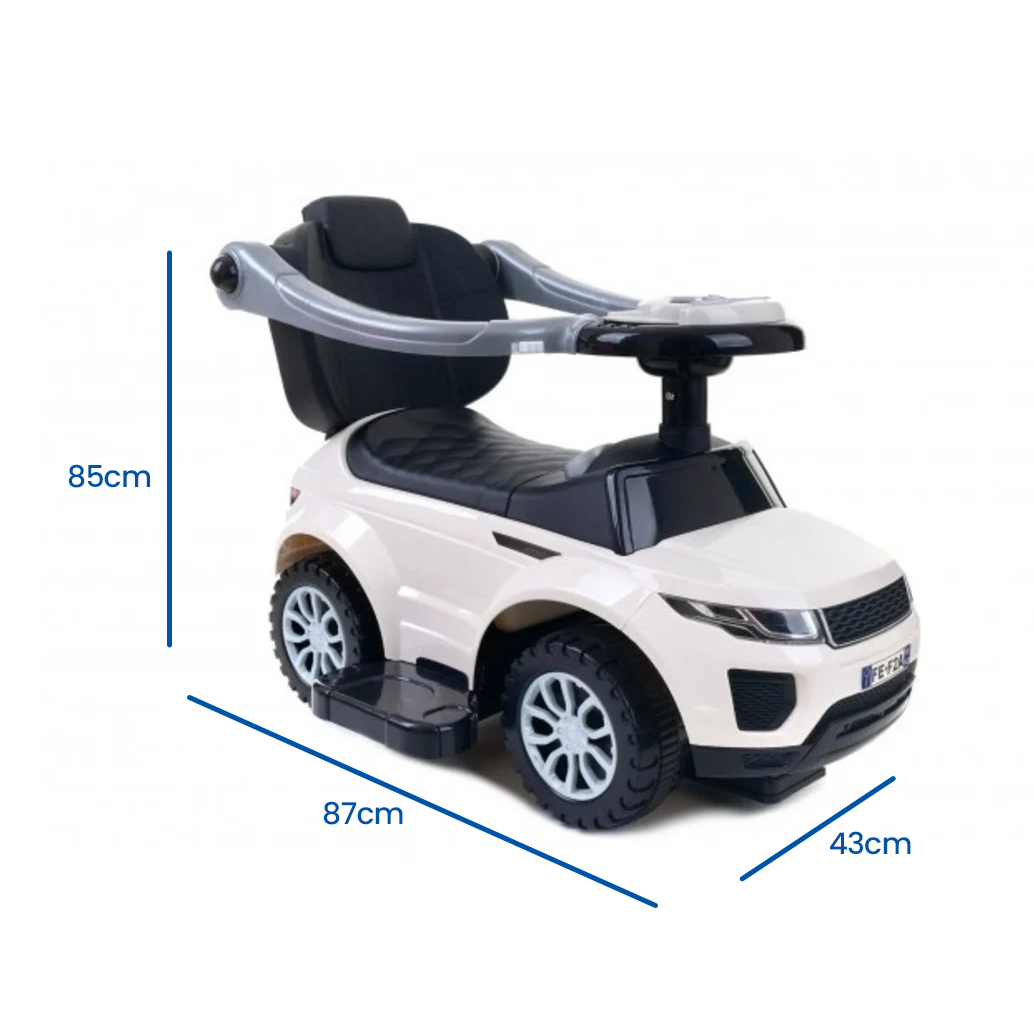 Loopauto met duwstang - wit- met uitvalbeveiliging