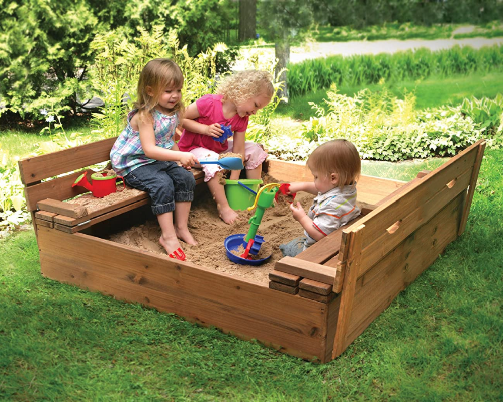 Zandbak hout met deksel - met zitje - 120x120 cm