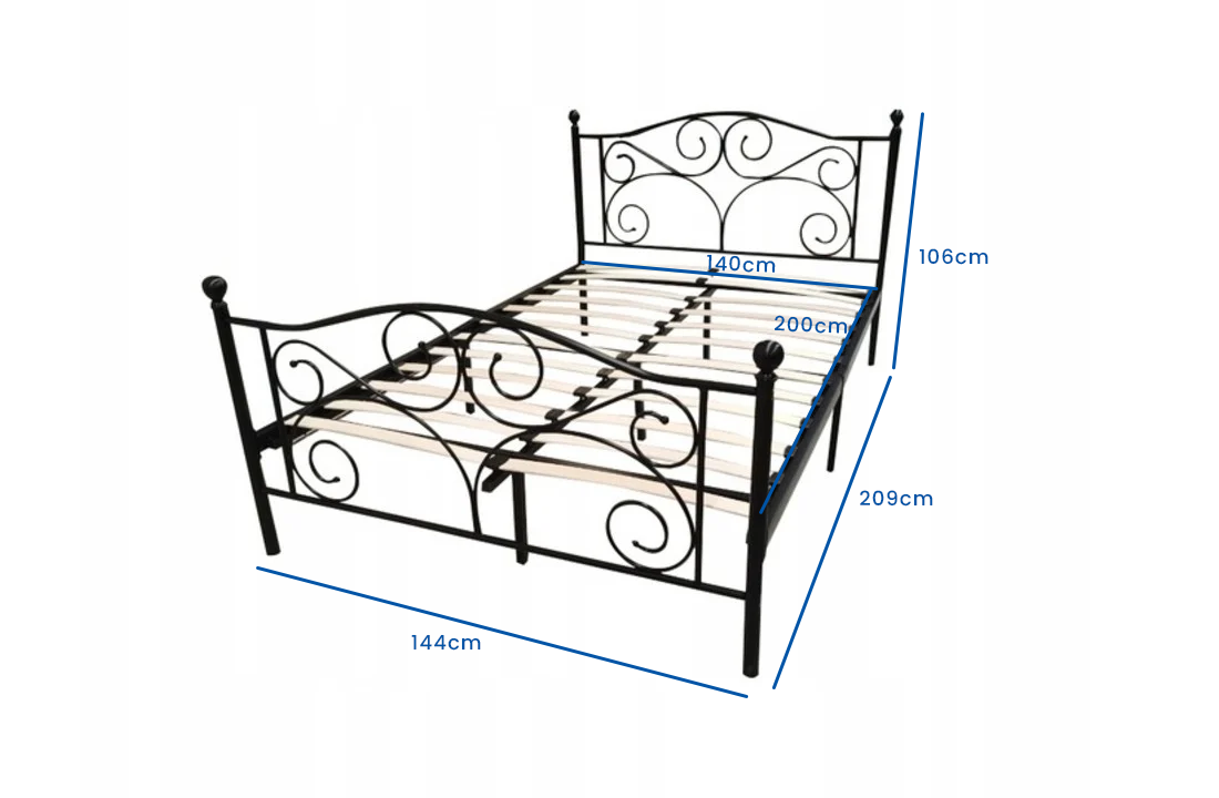 Metalen bedframe met lattenbodem- 140x200 - versierd
