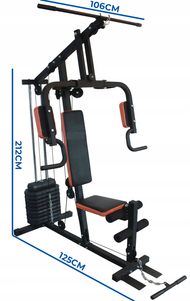 Krachtstation - Home gym -  met 45 kg gewicht - zwart-oranje