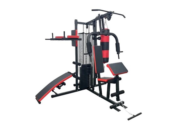 Krachtstation - home gym - met 68 kg gewicht - en bokszak