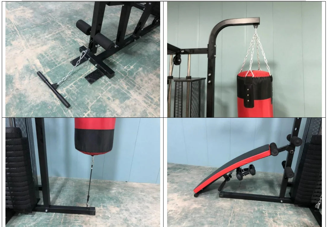 Krachtstation - home gym - met 68 kg gewicht - en bokszak