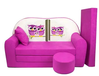 Kinder slaapbank set - logeermatras - sofa - 170 x 100 x 8 - slaapbank - roze - uiltjes