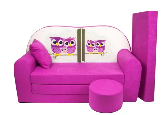 Kinder slaapbank set - logeermatras - sofa - 170 x 100 x 8 - slaapbank - roze - uiltjes