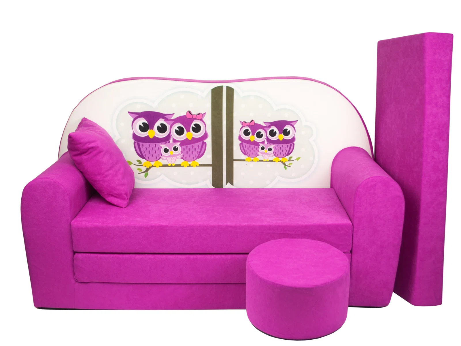 Kinder slaapbank set - logeermatras - sofa - 170 x 100 x 8 - slaapbank - roze - uiltjes