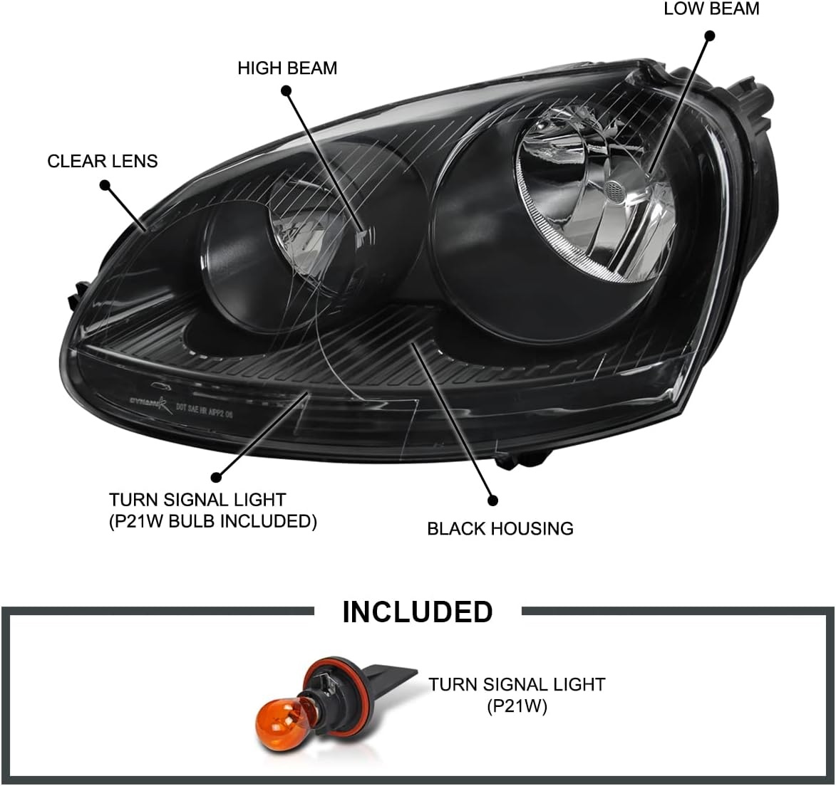 Koplampen geschikt voor VW Golf 5 10 03-09 - Jetta 2005/2011 - ZWART