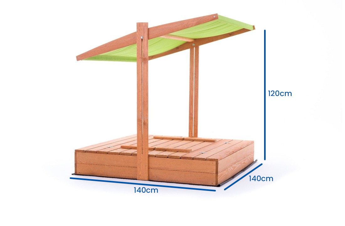 Zandbak - hout - met dak en bankjes - 140x140 cm - groen