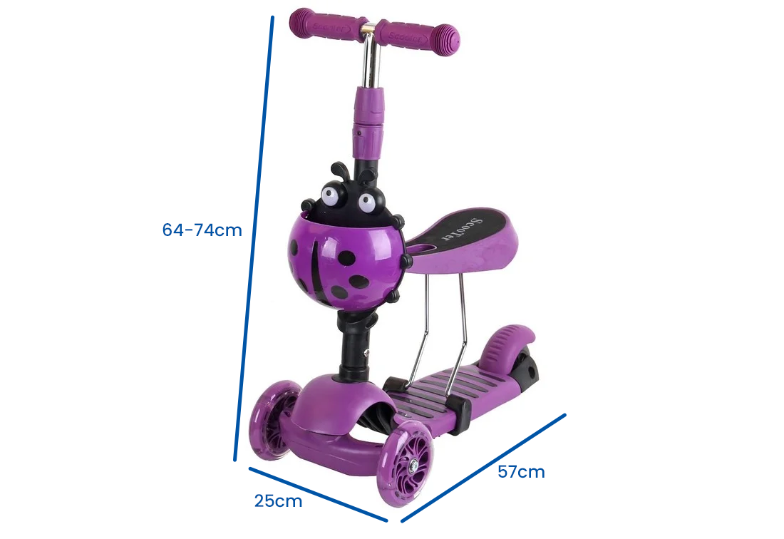Kinder step driewieler - lieveheersbeestje paars - met zitje