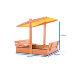 Zandbak - hout - met dak en bankjes - 140x140 cm - geel