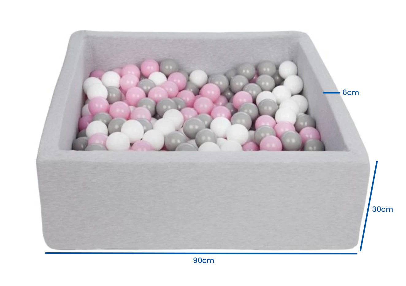 Ballenbak - stevige ballenbad - 90x90 cm - 300 ballen Ø 7 cm - wit, roze, grijs.