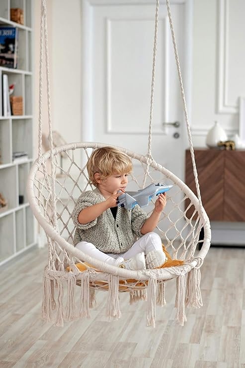 Hangstoel - geknoopt touw -  ø 60 cm - beige - tot 150 kg