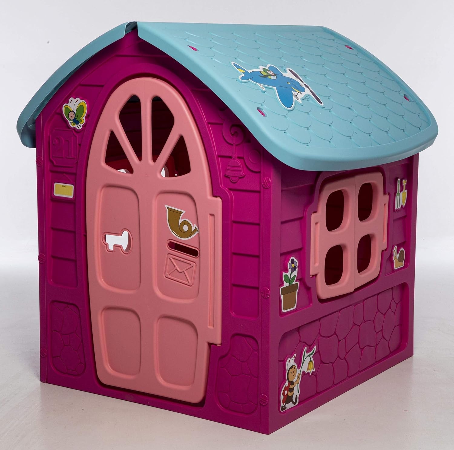 Buiten speelhuis roze – 120 x 113 x 111 cm - met deur en raam