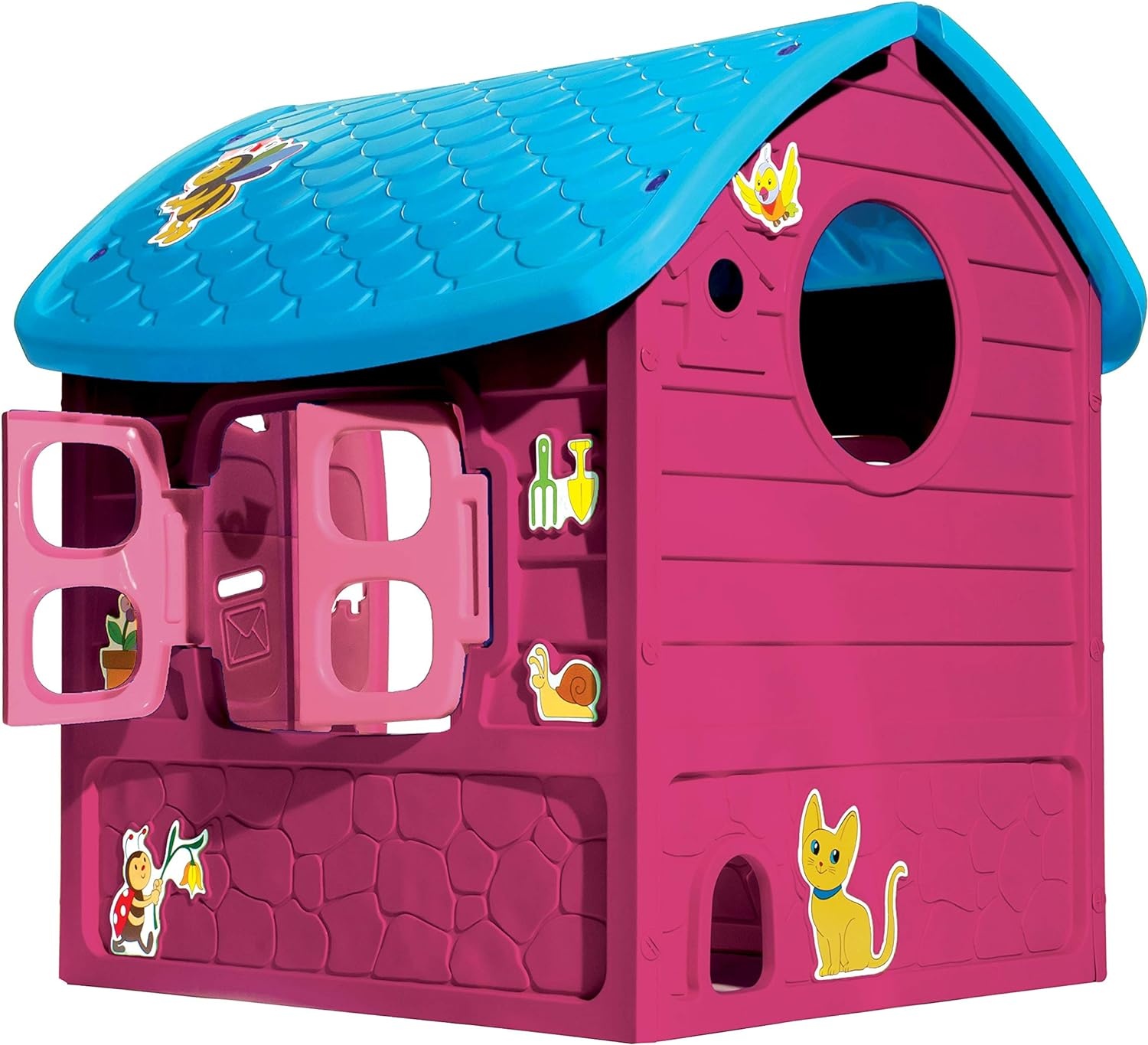 Buiten speelhuis roze – 120 x 113 x 111 cm - met deur en raam