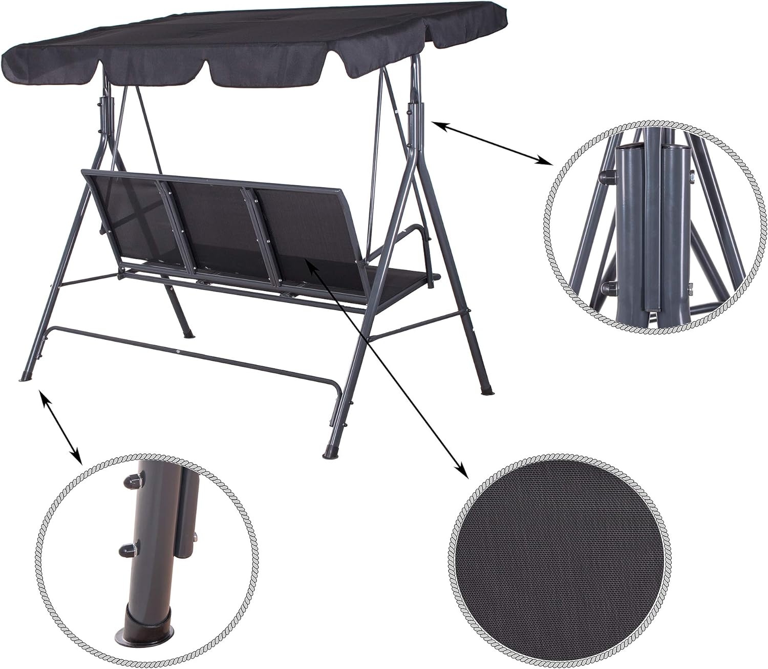 Schommelbank 3-persoons - grijs - 180 x 100 x 170 cm