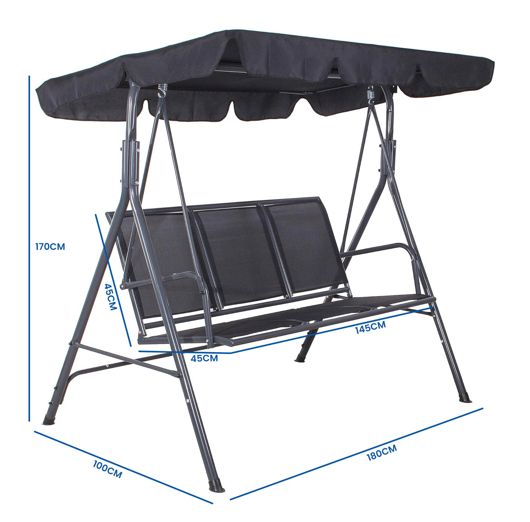 Schommelbank 3-persoons - grijs - 180 x 100 x 170 cm