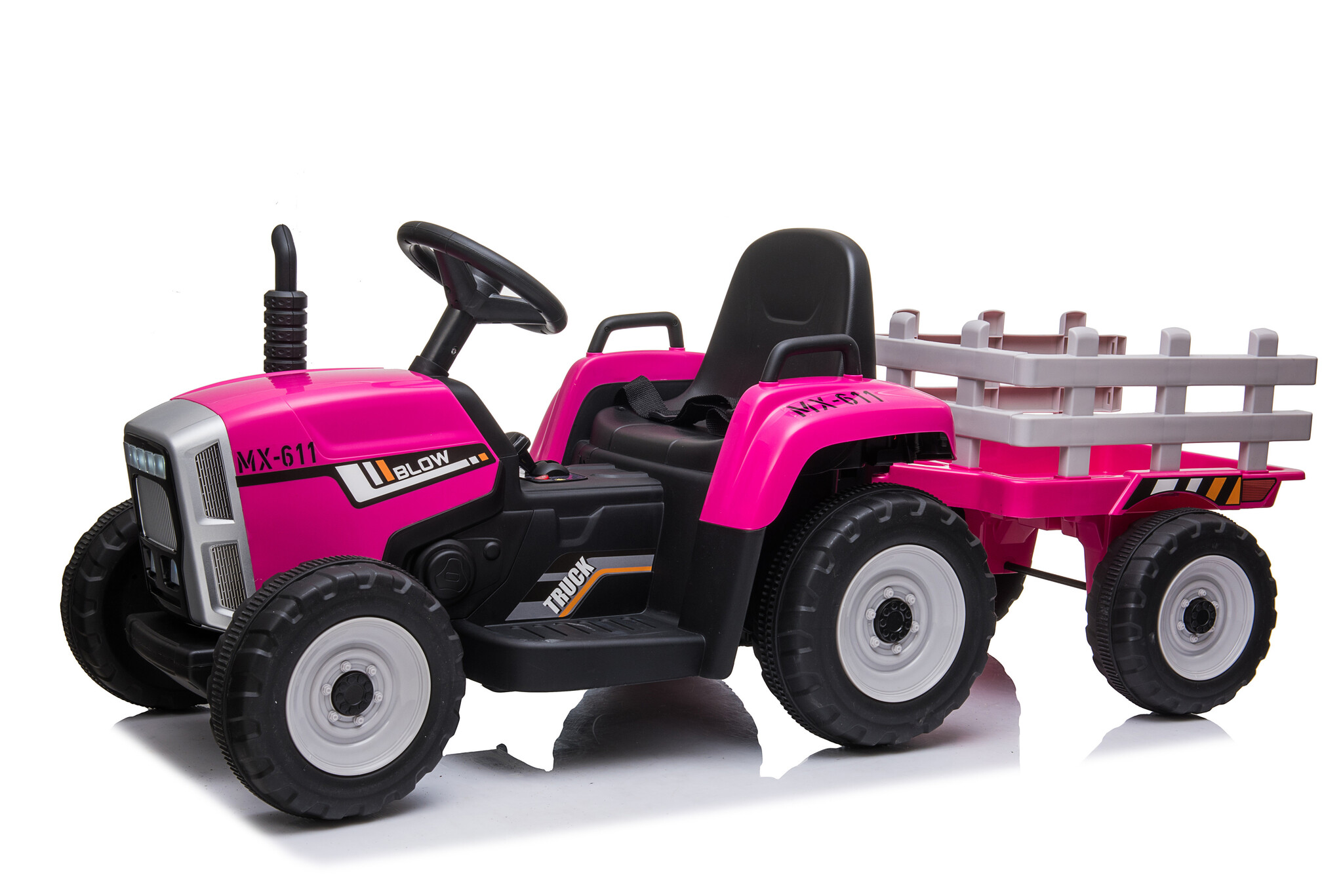 Elektrisch bestuurbare tractor met aanhanger - roze