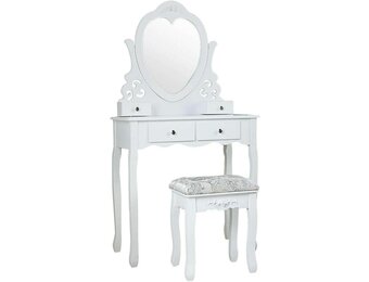 Kaptafel - met hartvormige spiegel & krukje - 50x30x136cm - wit