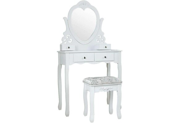 Kaptafel - met hartvormige spiegel & krukje - 50x30x136cm - wit