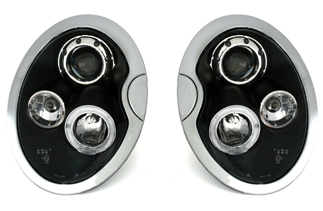 Koplampen dual halo rims geschikt voor BMW MINI (COOPER) 05 01-10 06 ANGEL EYES ZWART