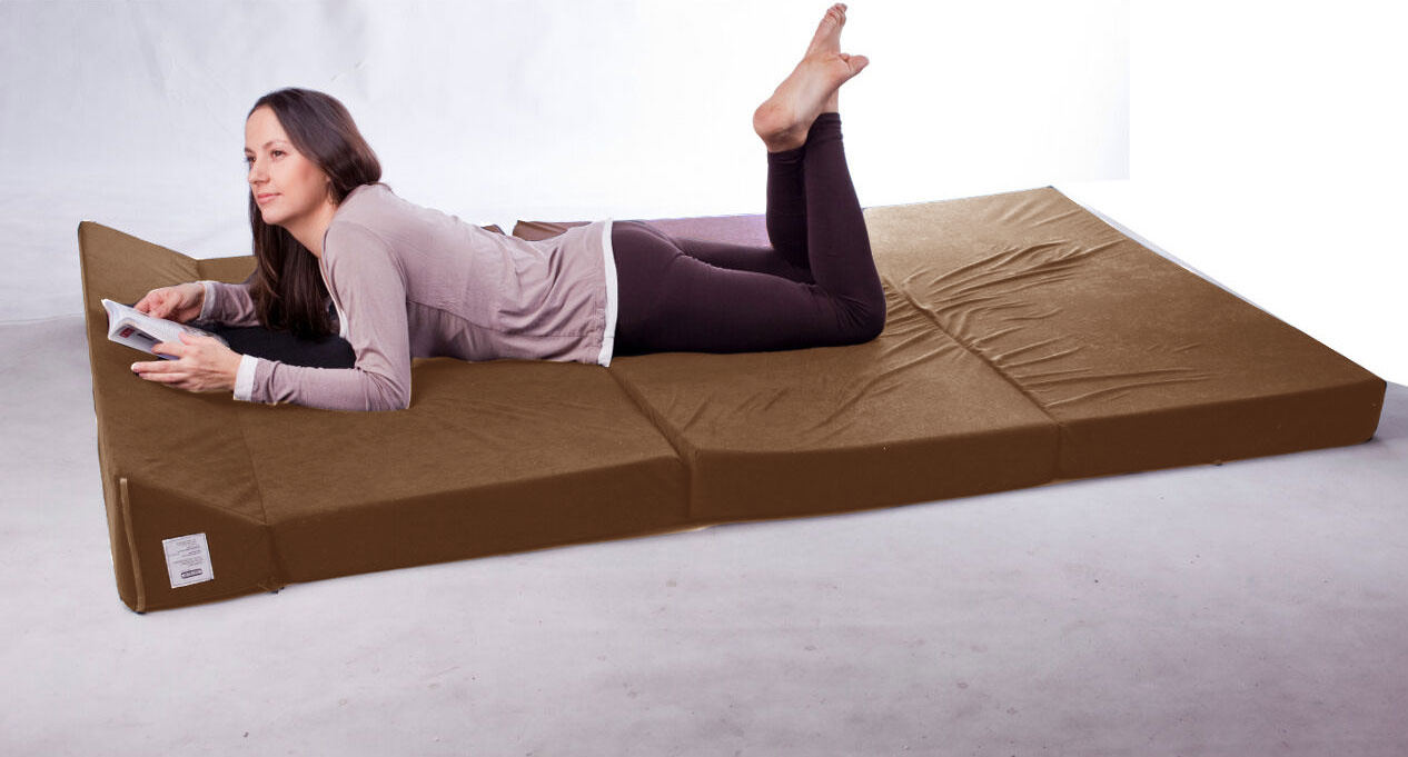 Opvouwbaar matras met hoofdkussen - Wasbare hoes - 200cm x 120cm x 10cm - Lichtbruin