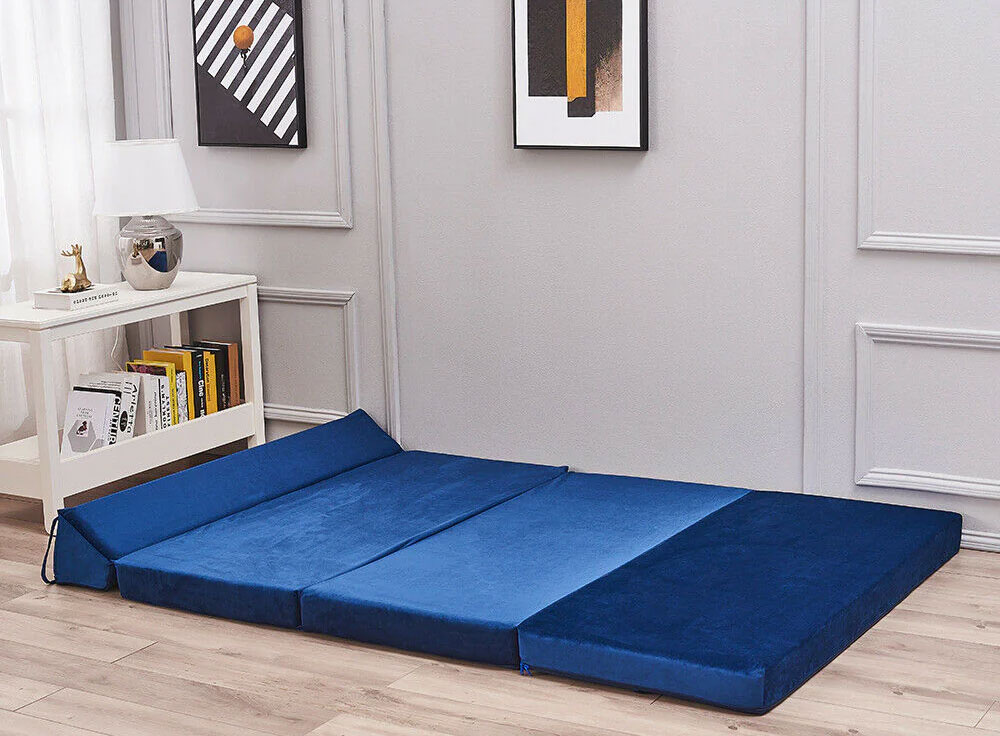 Opvouwbaar matras met hoofdkussen - Wasbare hoes - 200cm x 120cm x 10cm - Donkerblauw