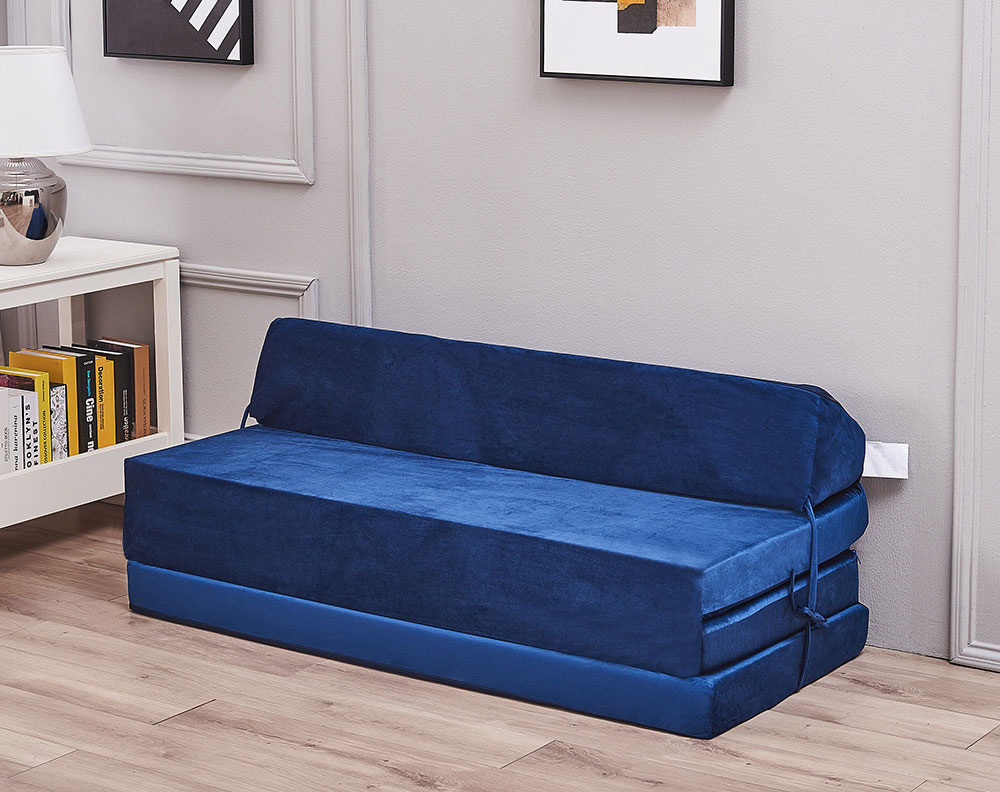 Opvouwbaar matras met hoofdkussen - Wasbare hoes - 200cm x 120cm x 10cm - Donkerblauw