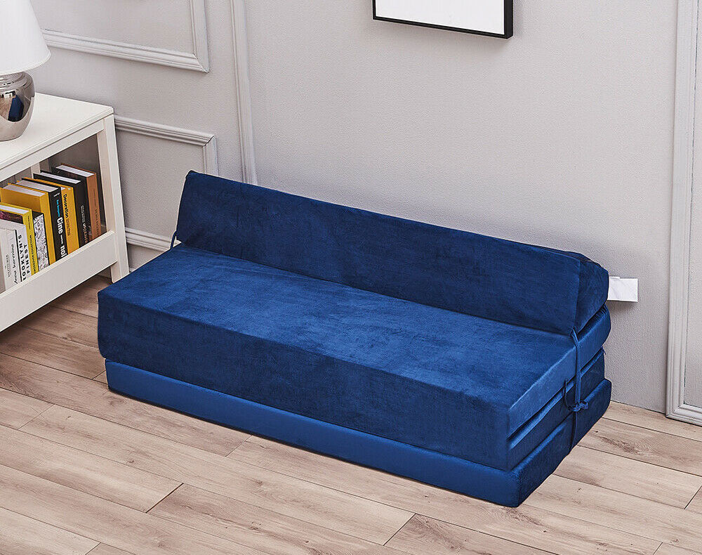 Opvouwbaar matras met hoofdkussen - Wasbare hoes - 200cm x 120cm x 10cm - Donkerblauw