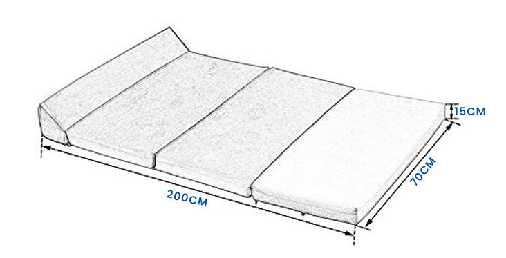 Luxe logeermatras - blauw - camping matras - reismatras - opvouwbaar matras - 200 x 70 x 15 - met donker blauwe kussens