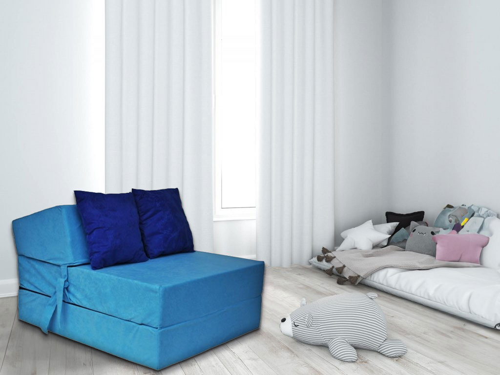 Luxe logeermatras - blauw - camping matras - reismatras - opvouwbaar matras - 200 x 70 x 15 - met donker blauwe kussens