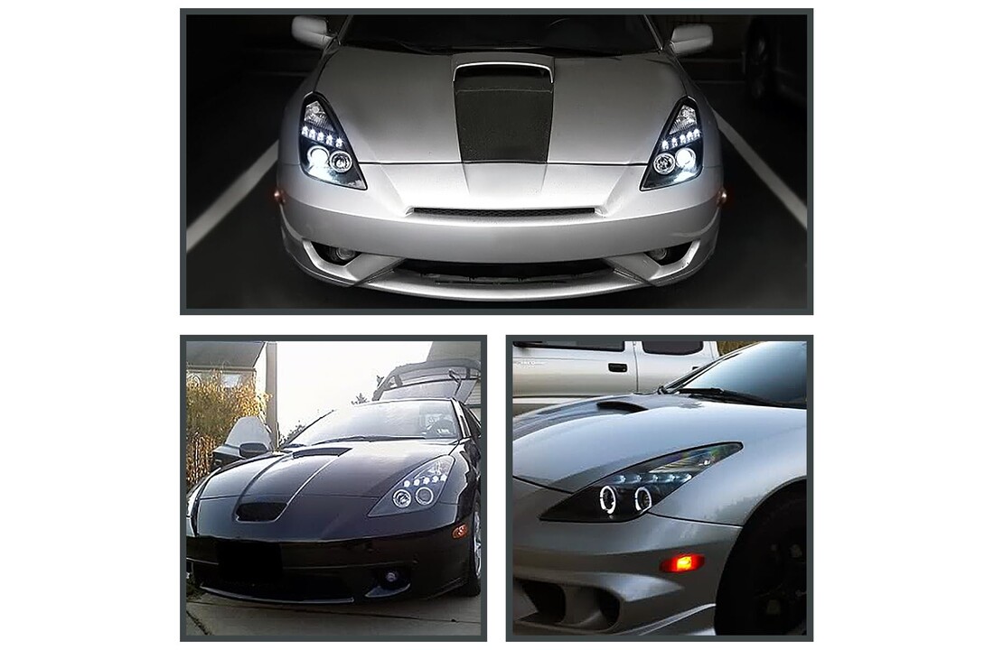 Koplampen dual halo rims geschikt voor TOYOTA CELICA T230 99-05 ANGEL EYES ZWART