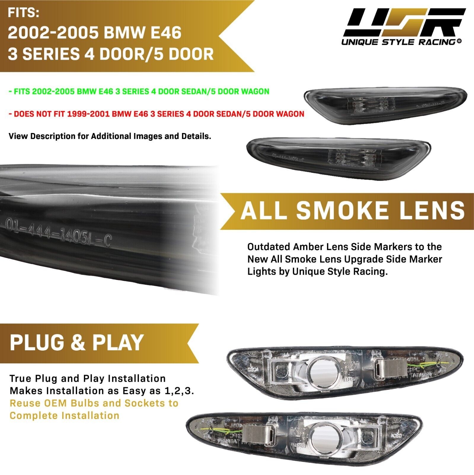 Zijkant knipperlichten BMW E60 / E61 / E46 / X3 ZWART