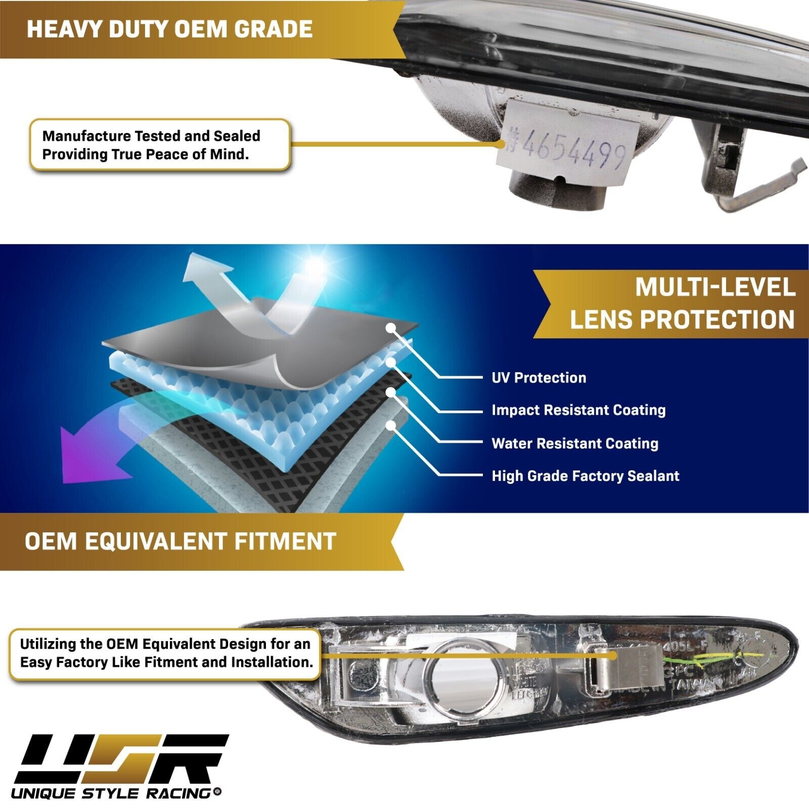 Zijkant knipperlichten geschikt voor BMW E60 / E61 / E46 / X3 ZWART