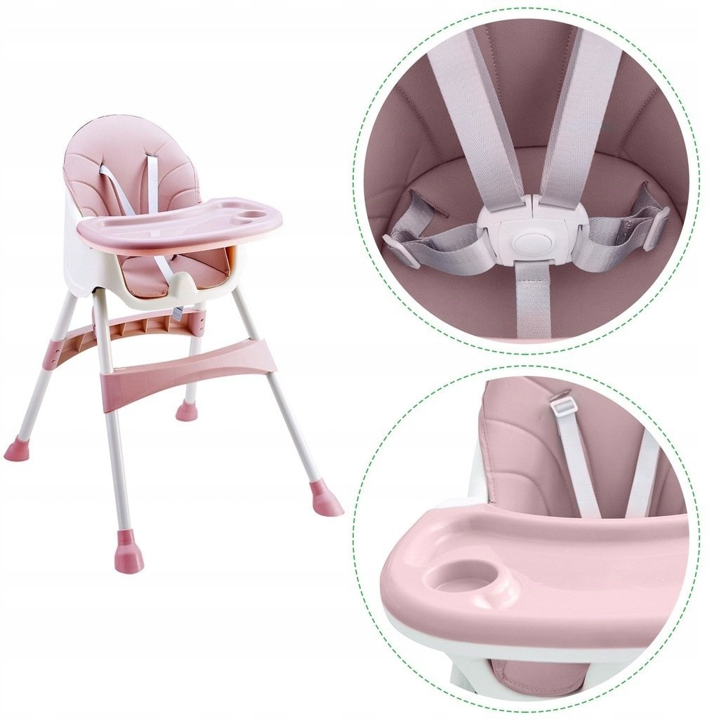 Kinderstoel - eetstoel baby - 2-in1 - hoogte verstelling - roze
