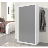 Kledingkast - 90x190x50 cm - wit/grijs - 5 schappen - 2 deuren