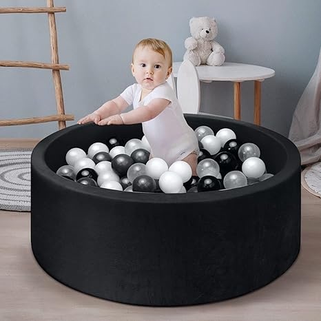 Ballenbak - rond - grafiet - 300 ballen in grijs & parelmoer tinten - 90x40 cm