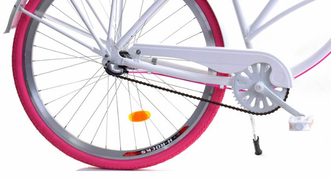 Damesfiets - beach cruiser - 28" - 3 versnellingen - wit roze