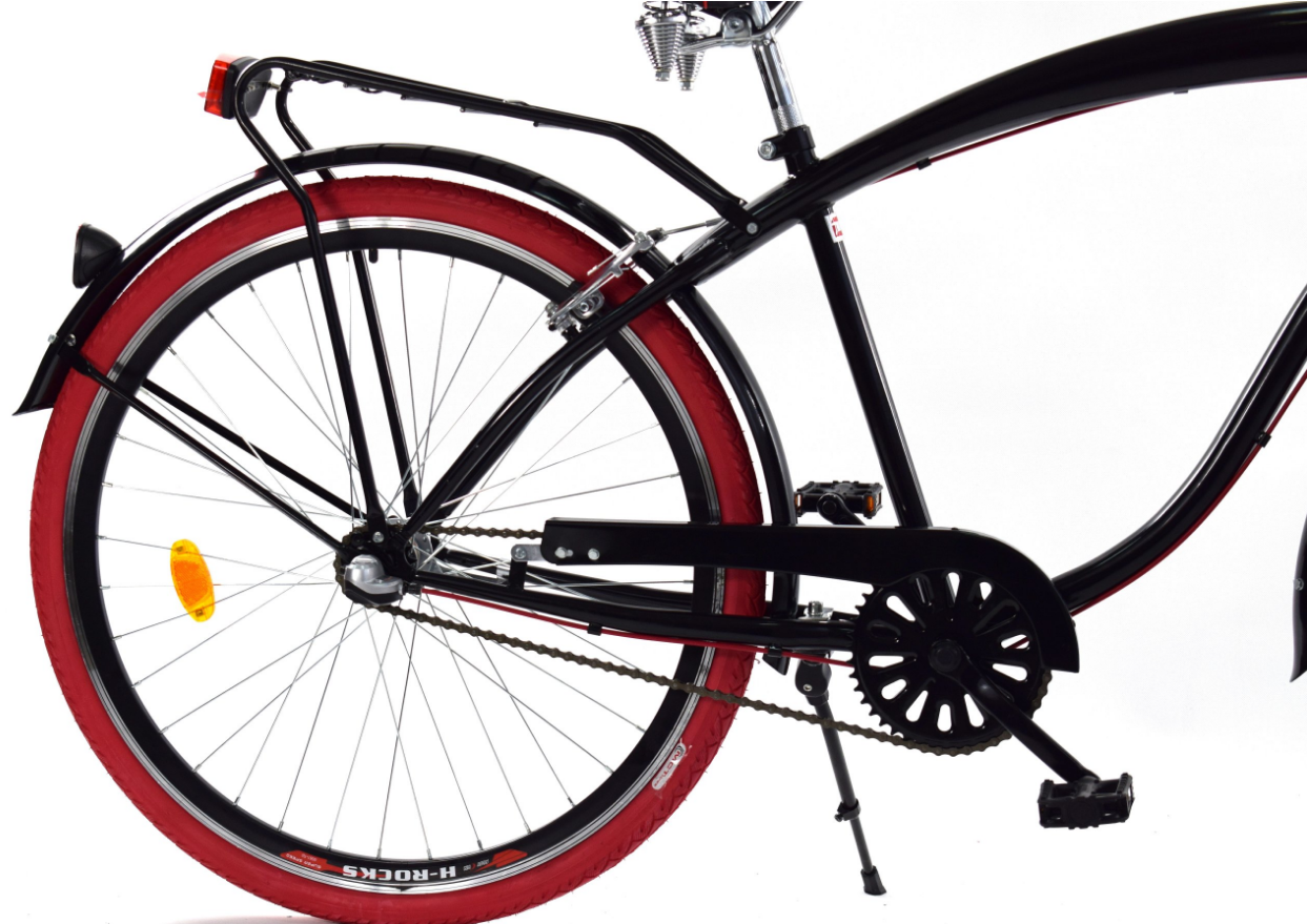 Herenfiets - beach cruiser - 28" - 3 versnellingen - zwart rood