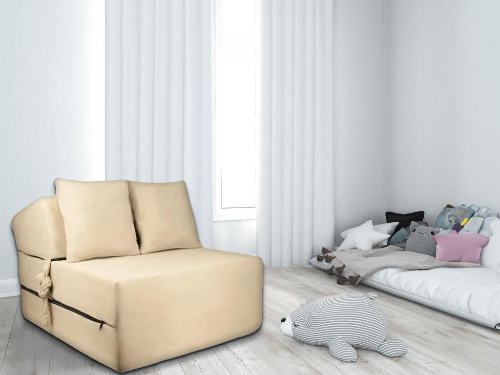 Luxe logeermatras - beige velours - opvouwbaar camping reismatras - 200x70x15