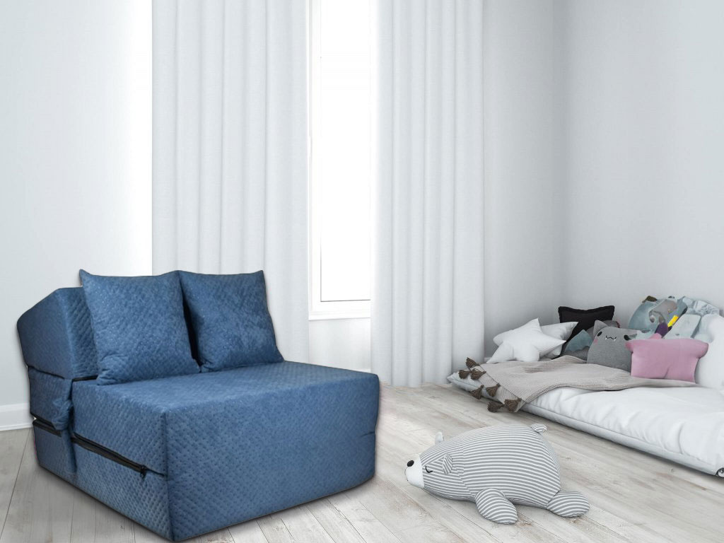 Luxe logeermatras - navy blauw - camping matras - reismatras - opvouwbaar matras - 200 x 70 x 15 - met kussens