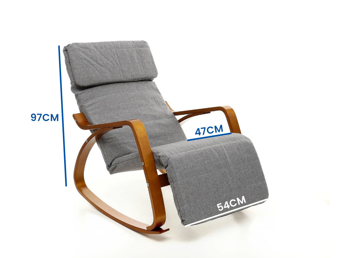 Schommelstoel relax fauteuil - grijs - verstelbare voetsteun