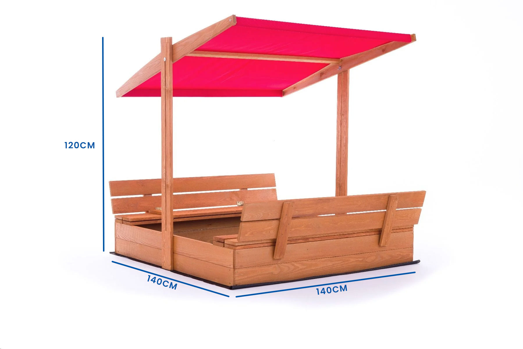 Zandbak - hout - met dak en bankjes - 140x140 cm - rood